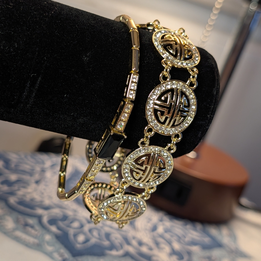 greek designer gold-plated | crystal link & bangle duo | longevity & luck